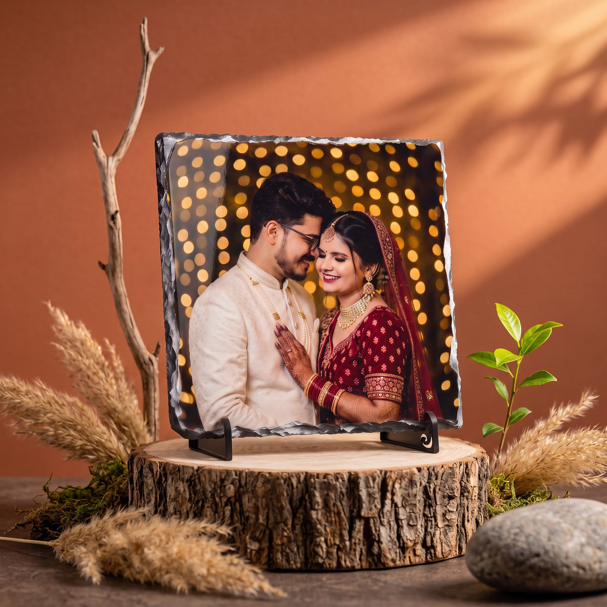 Personalised Marble Photo Frame with Stand – 18 × 18 cm