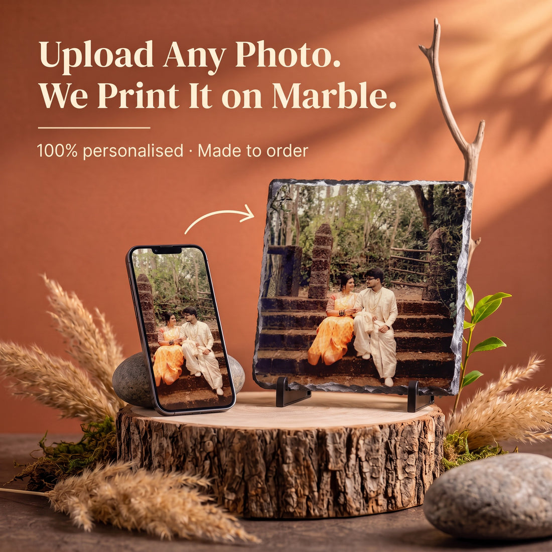 Personalised Marble Photo Frame with Stand – 18 × 18 cm