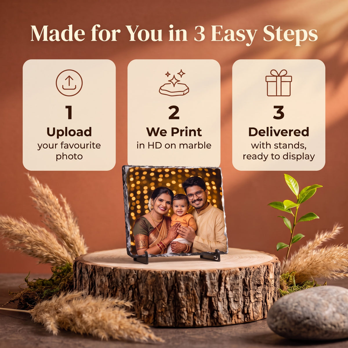 Personalised Marble Photo Frame with Stand – 18 × 18 cm
