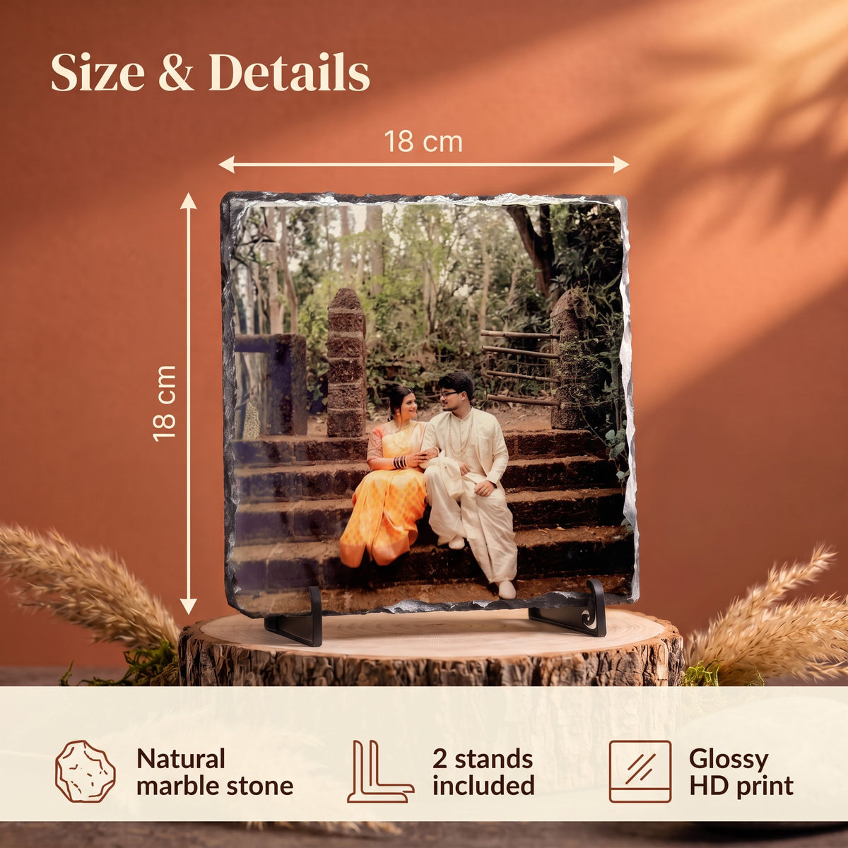 Personalised Marble Photo Frame with Stand – 18 × 18 cm