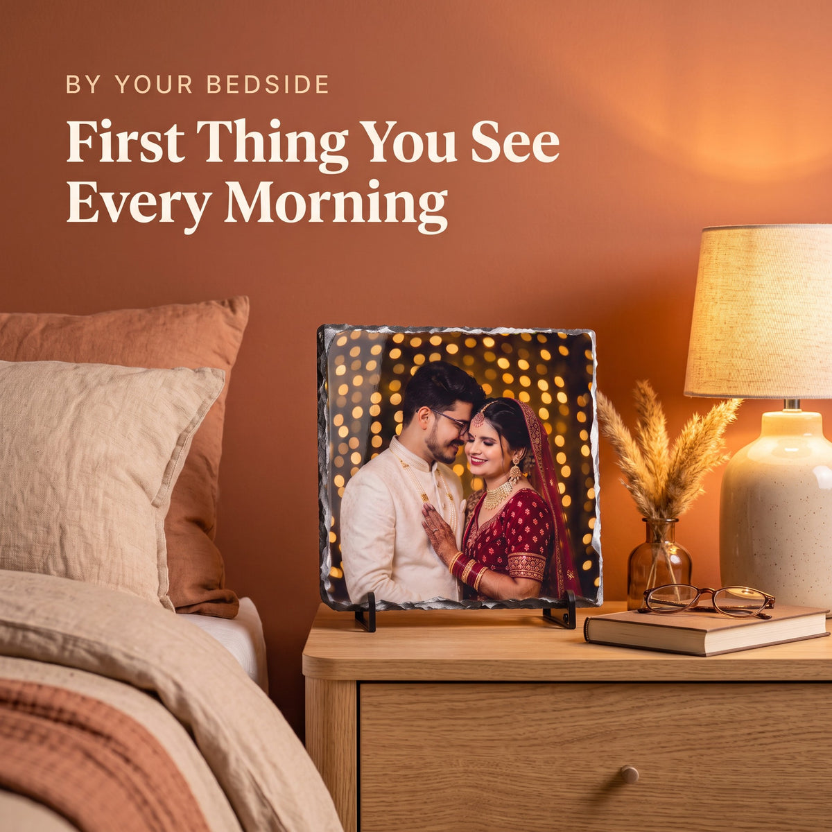 Personalised Marble Photo Frame with Stand – 18 × 18 cm