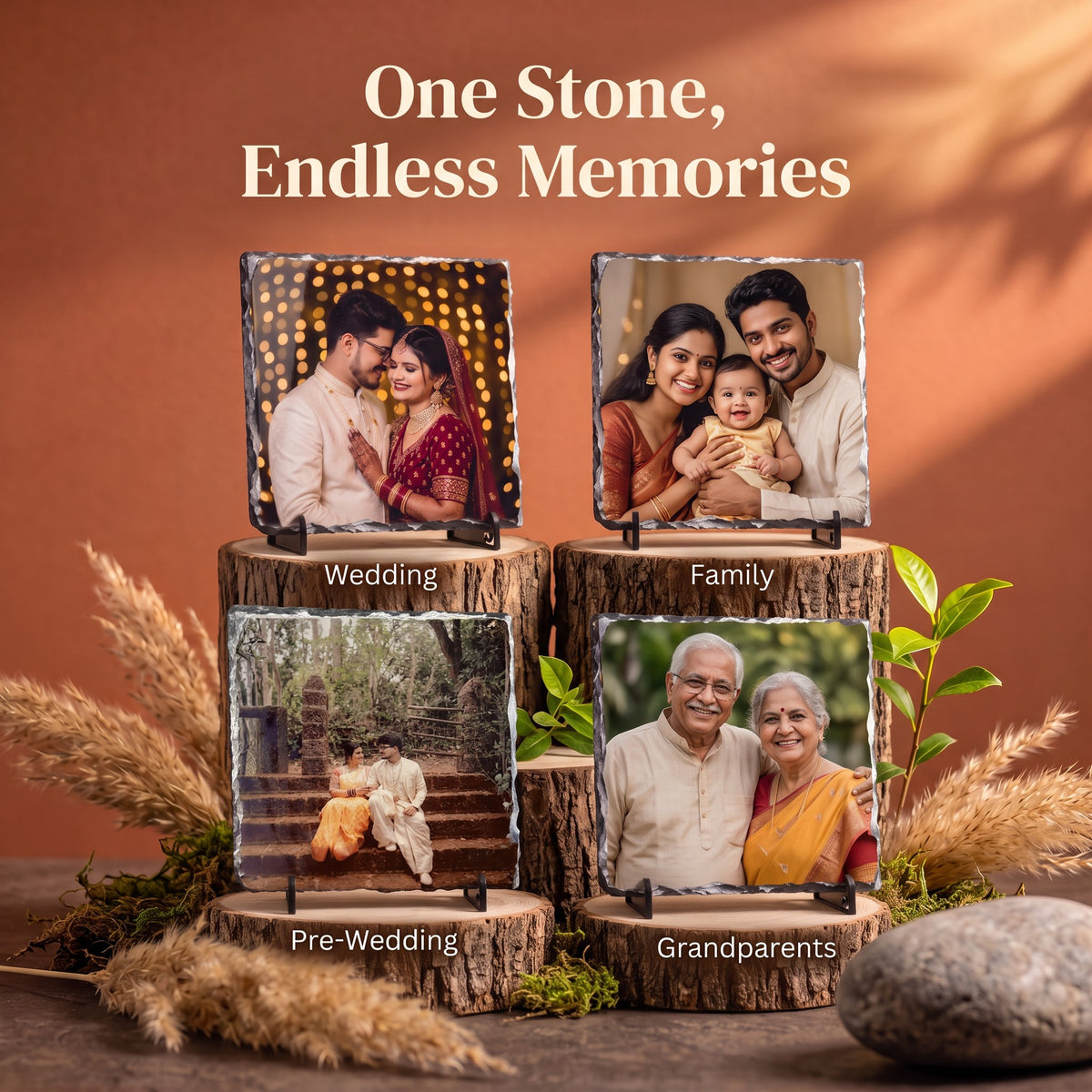 Personalised Marble Photo Frame with Stand – 18 × 18 cm