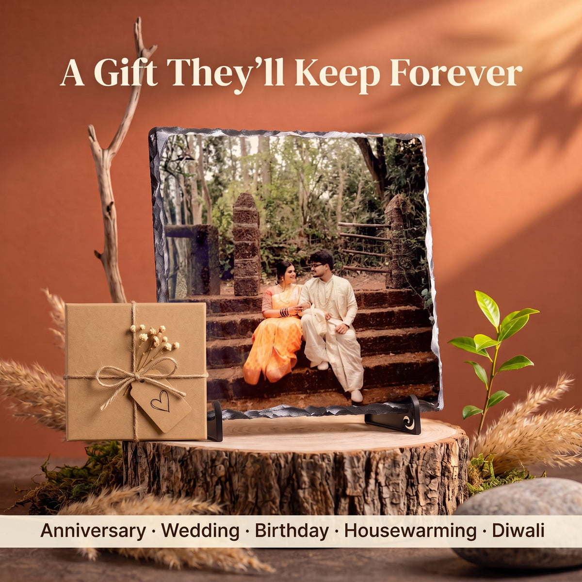 Personalised Marble Photo Frame with Stand – 18 × 18 cm