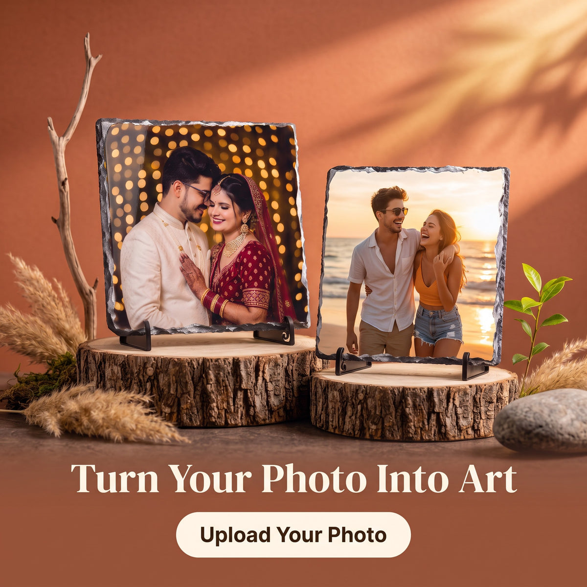 Personalised Marble Photo Frame with Stand – 18 × 18 cm