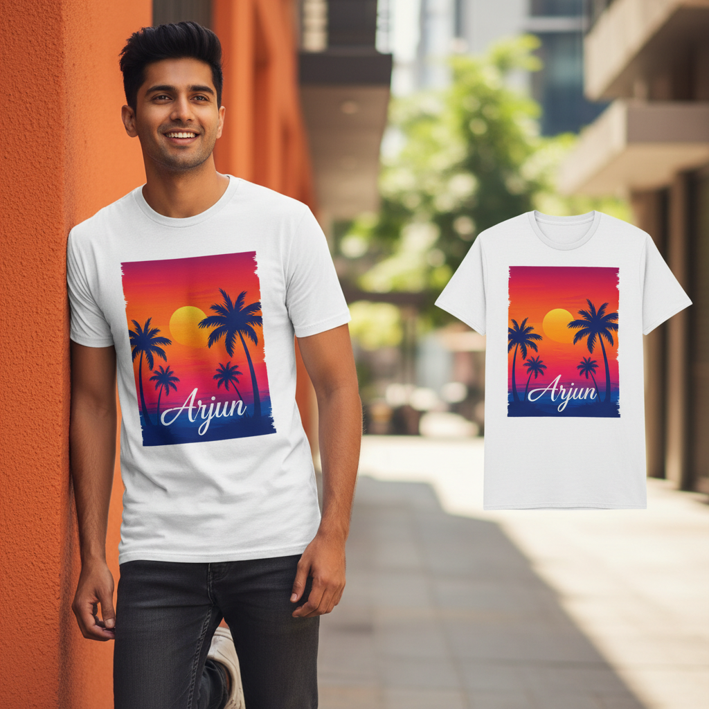 Customised printed T-shirt worn by model - Kase Culture